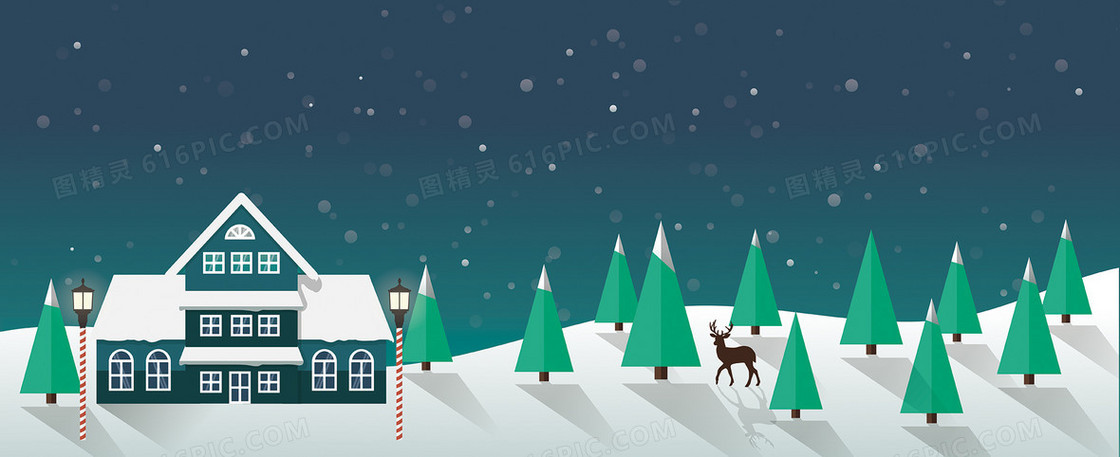 圣诞节精美雪地扁平化背景图