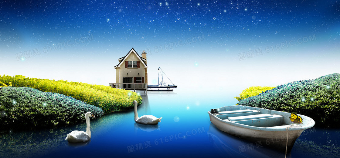 韩国天鹅浪漫星空背景banner