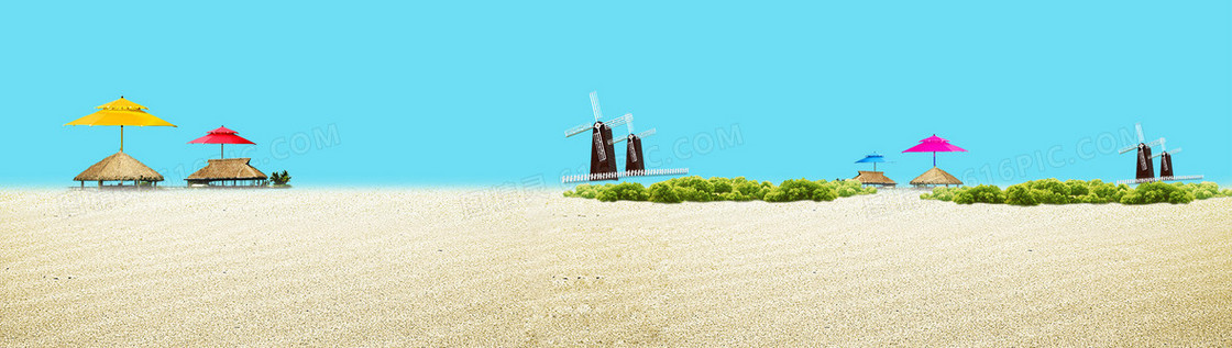 清新海滩沙滩背景banner