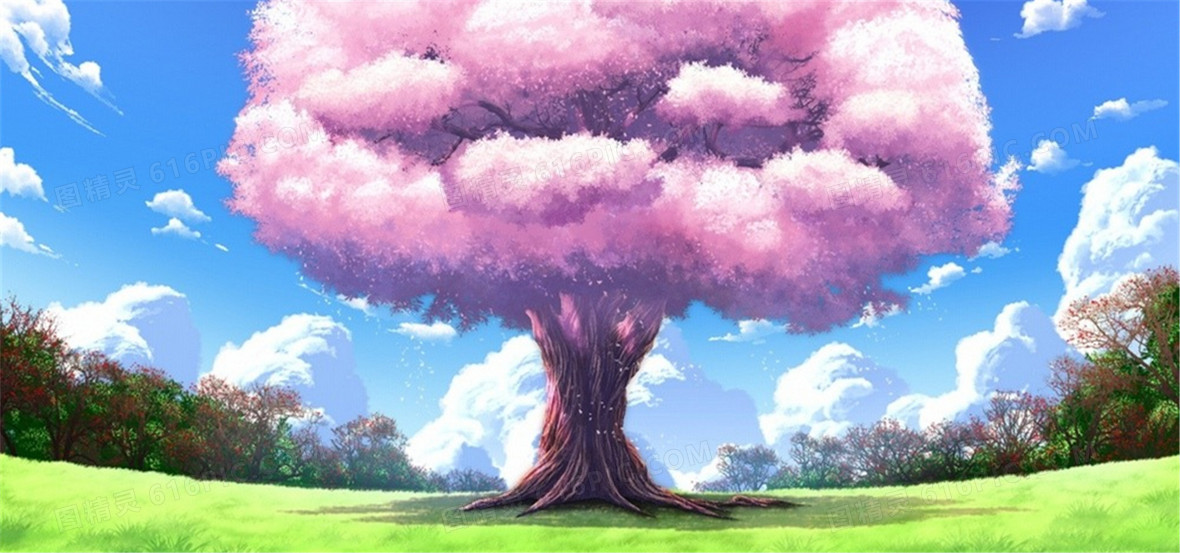 卡通樱花树天空背景
