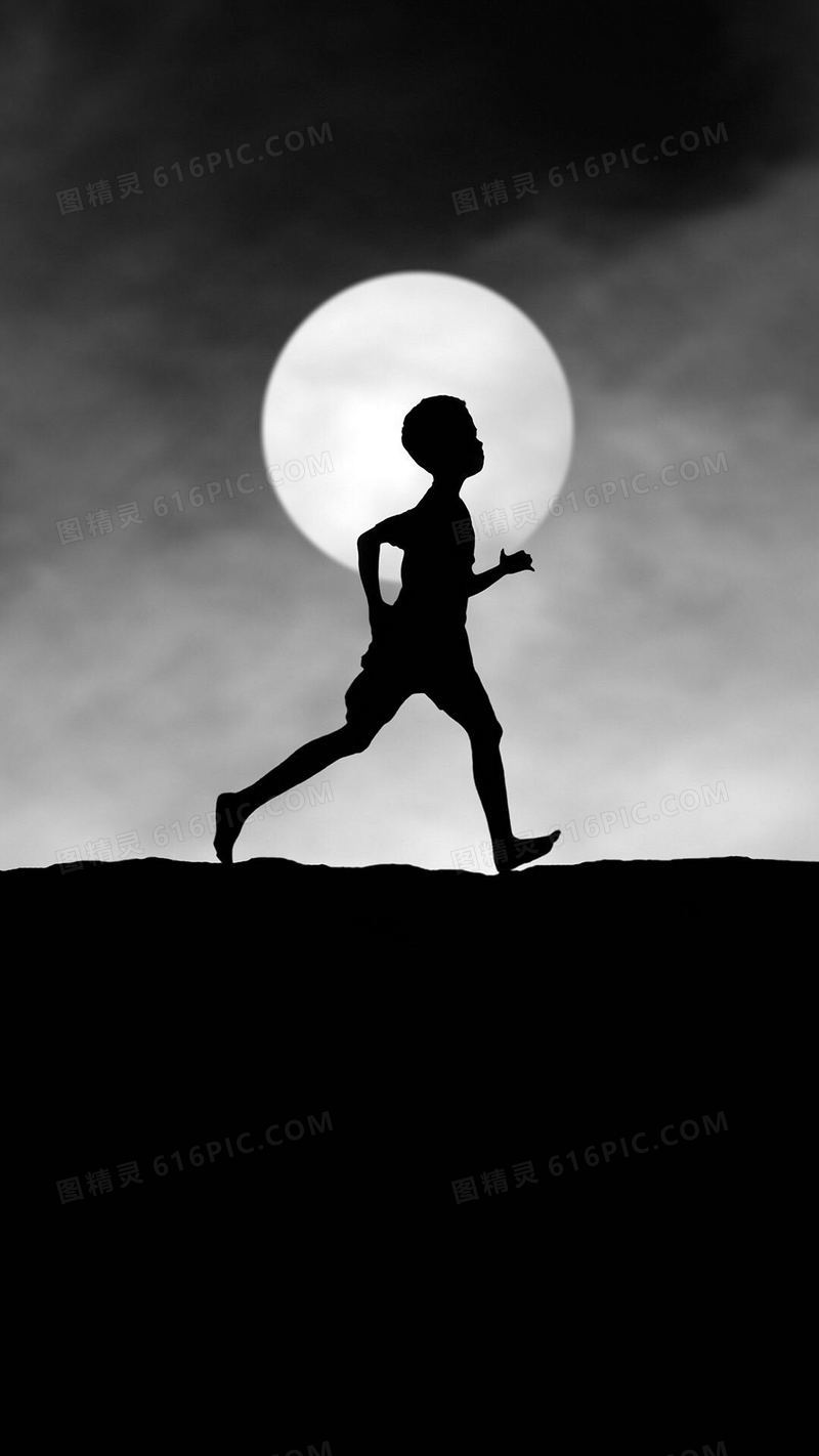 黑白奔跑的小孩H5背景素材