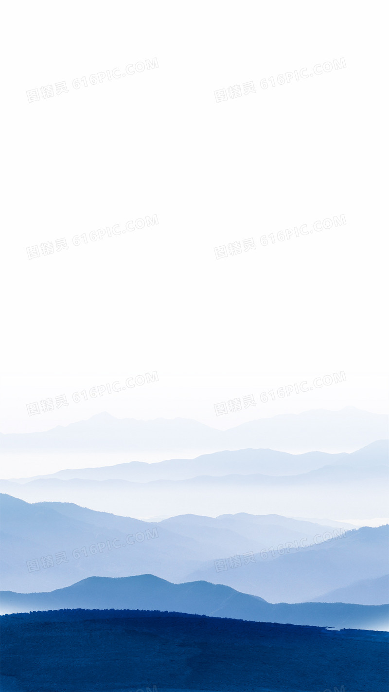 蓝色水墨大气远山H5背景素材