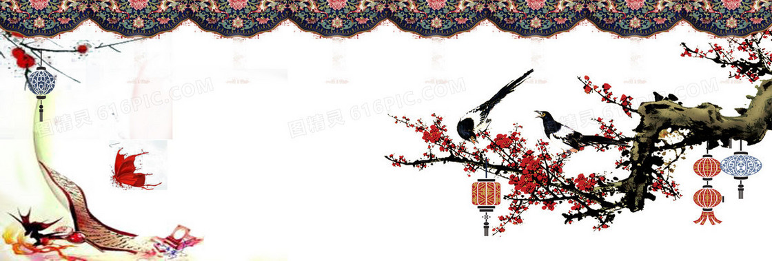 梅花喜鹊纹样背景banner