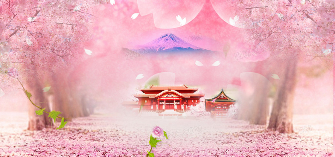 粉色樱花宫殿背景图