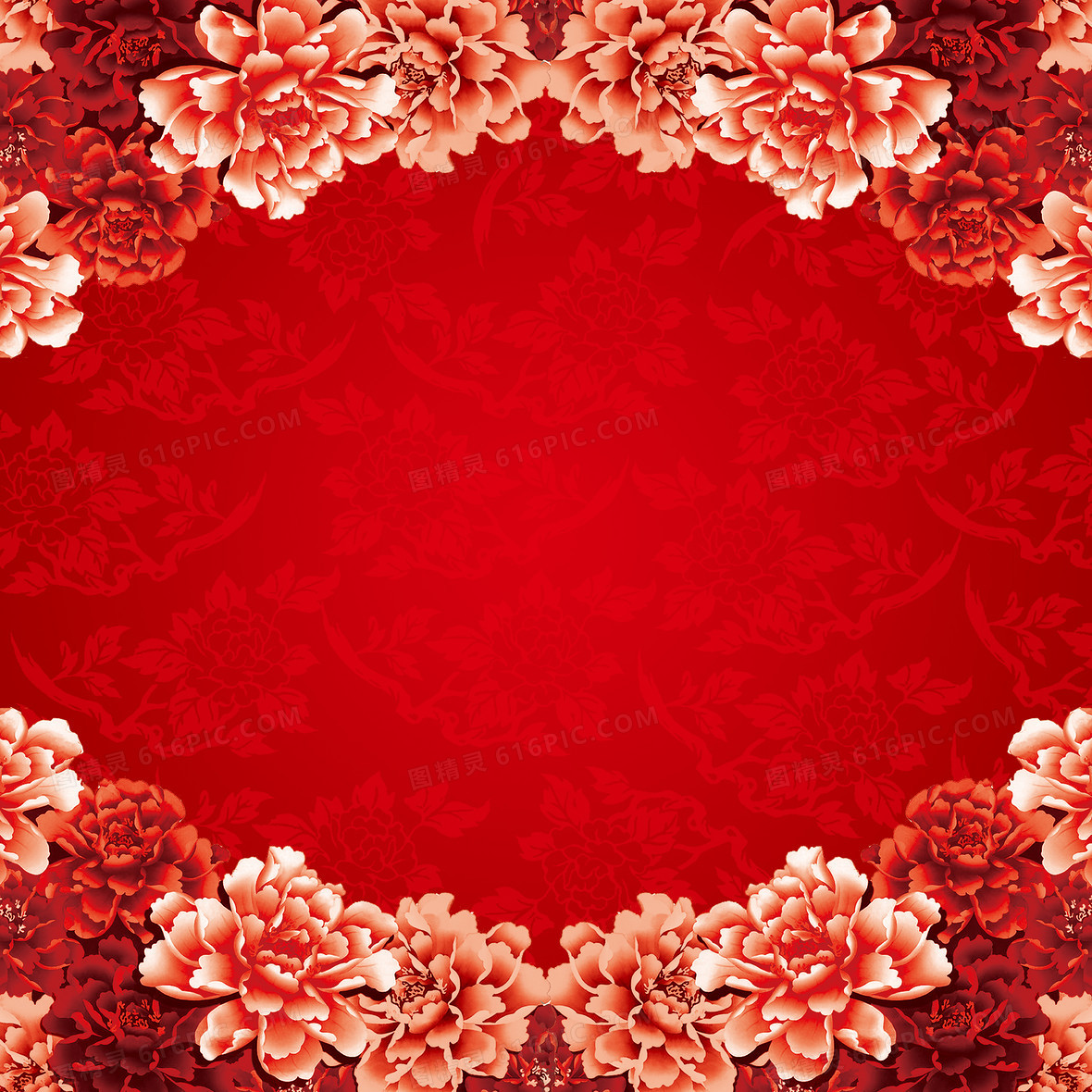 红色喜庆牡丹花质感纹理背景图