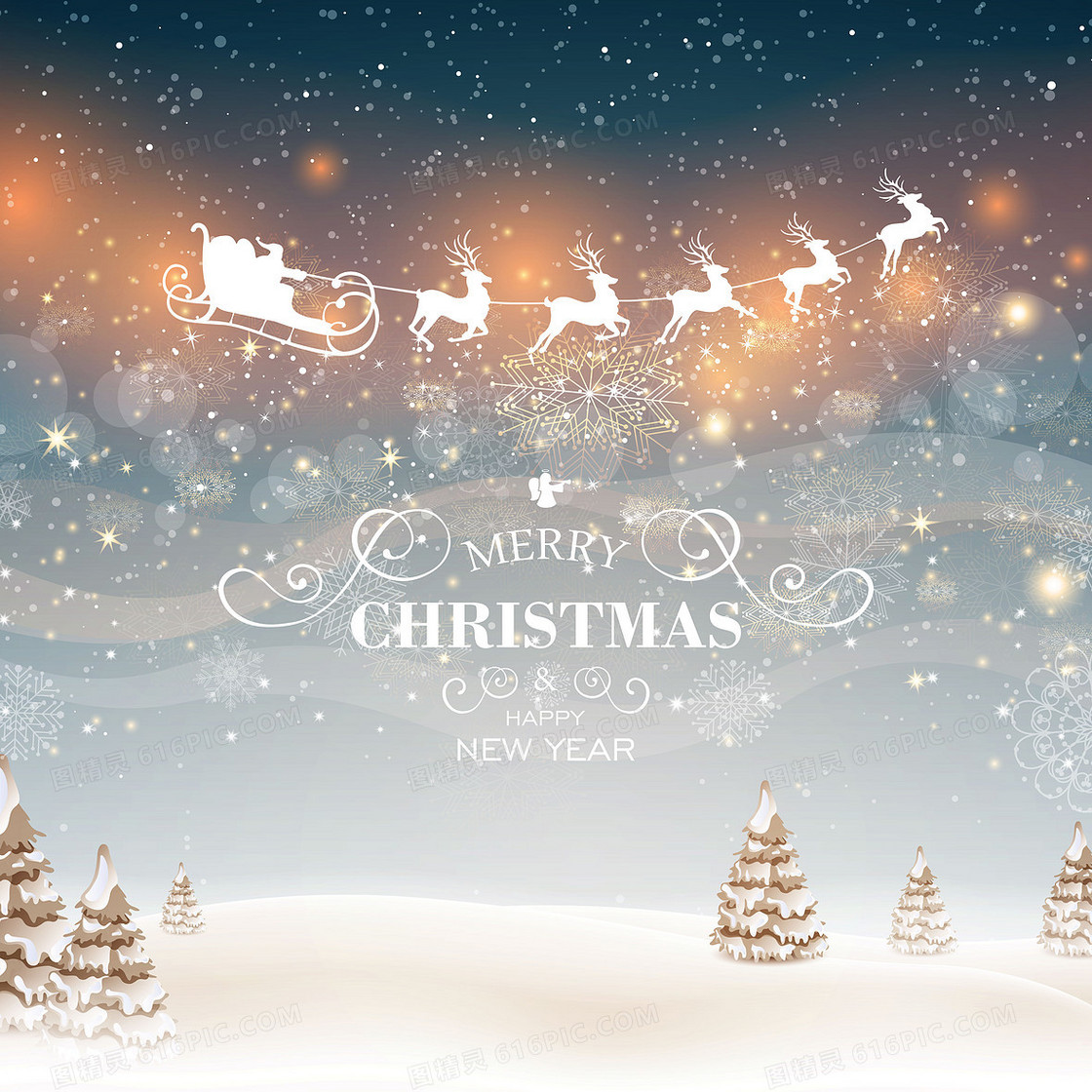 圣诞节麋鹿飘雪浪漫灰色矢量背景图