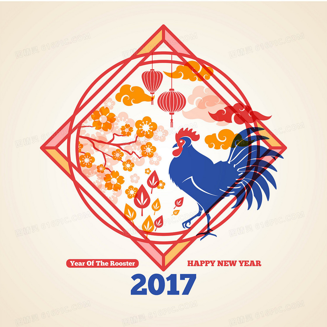 矢量复古剪纸中国风鸡年2017年背景