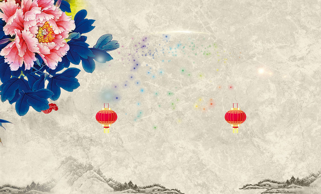 中国风牡丹水墨风格展板背景素材