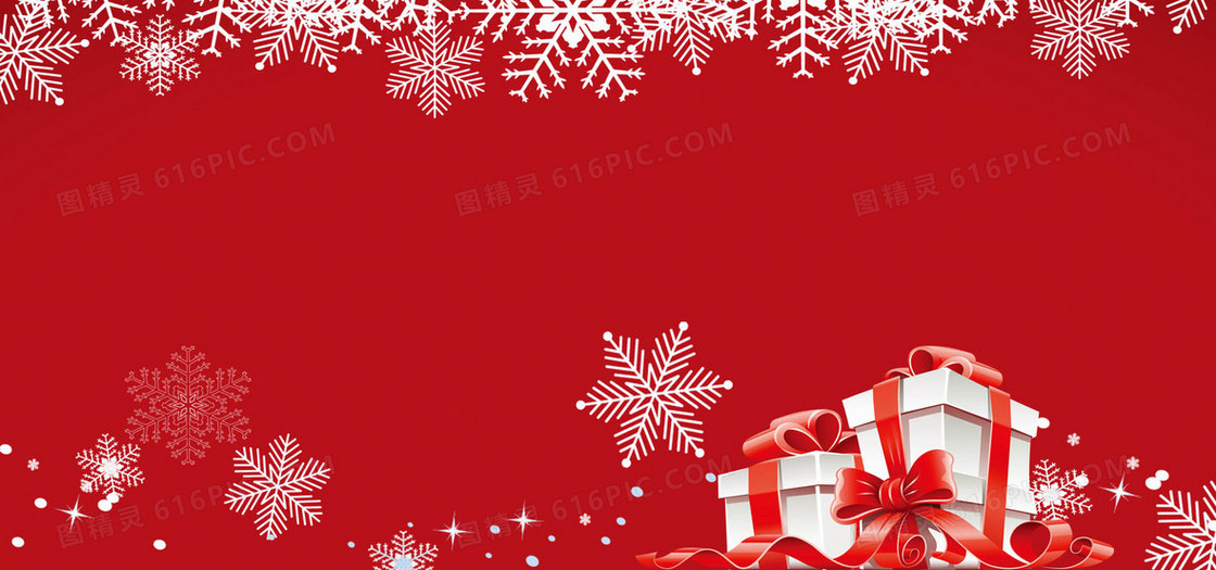 圣诞节圣诞礼物雪花红色海报背景