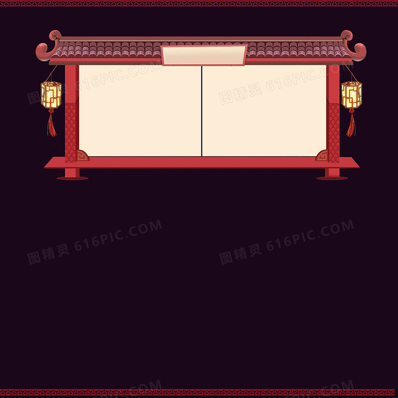 中国风卡通红色屋檐主图背景素材
