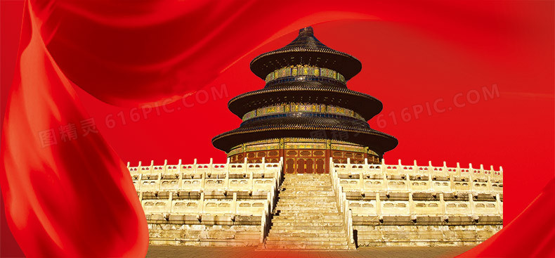 大气中国风红色丝绸建筑详情页海报背景
