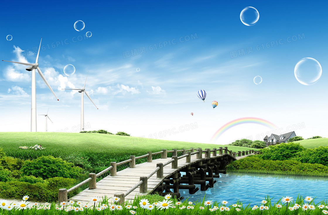 清新自然小桥流水背景