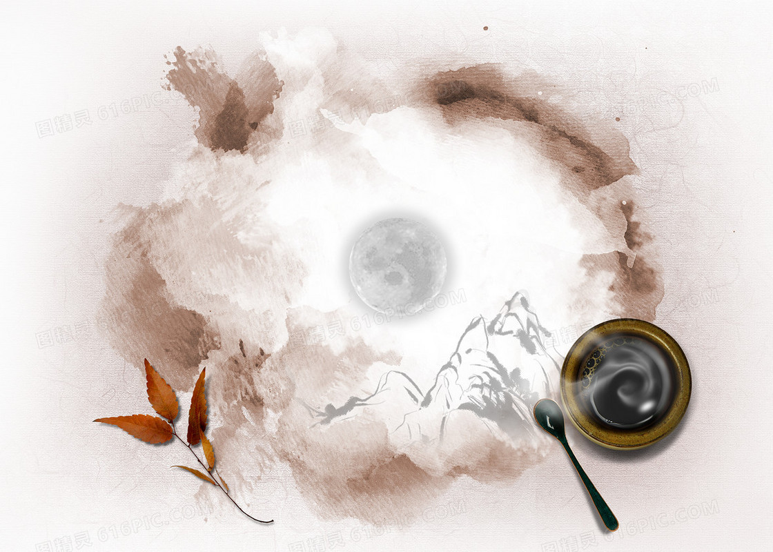 说明中药汤勺树叶印刷背景
