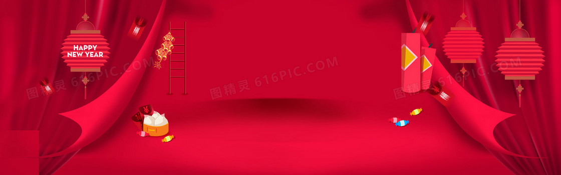 新年淘宝中国风狂欢红色海报背景