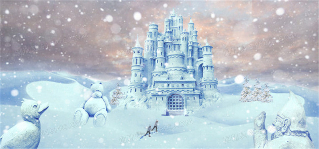 梦幻雪景迪士尼城堡背景