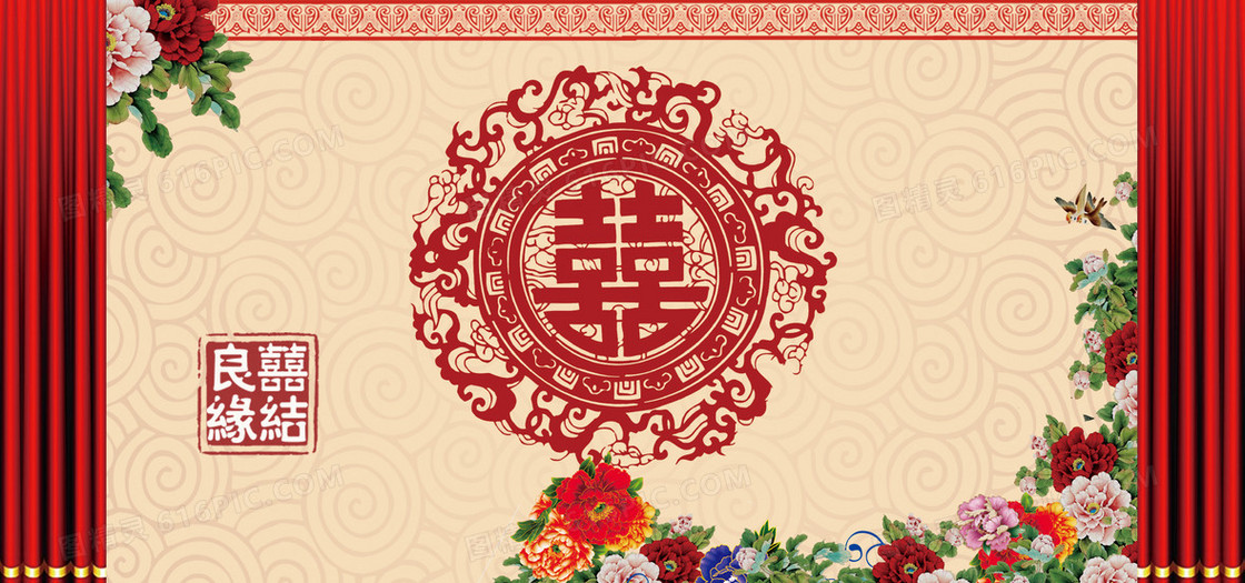 中式婚礼中国风文艺黄色banner背景