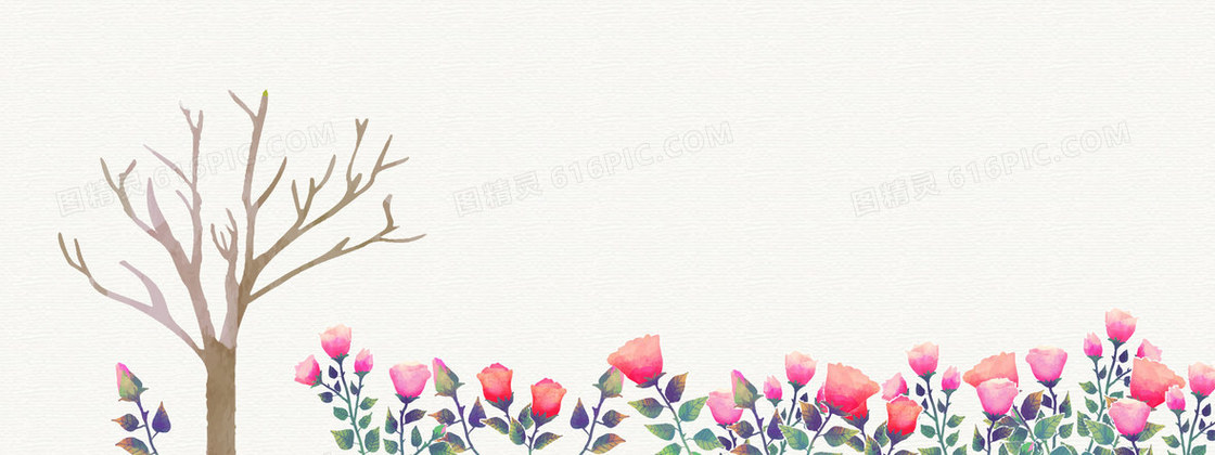 小清新文艺水彩手绘玫瑰花园背景