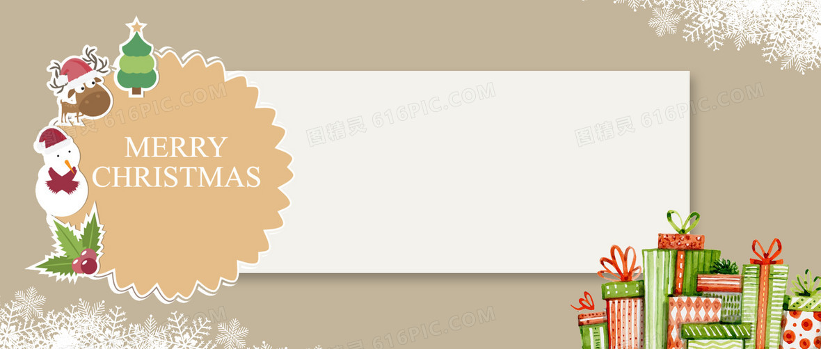 圣诞贺卡麋鹿边框剪纸红色背景banner