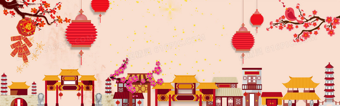 中国风新年传统建筑海报背景