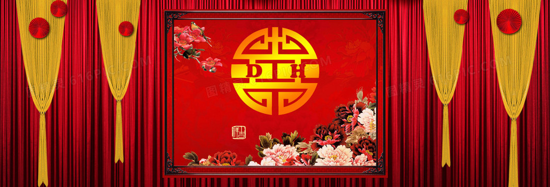 中式婚礼中国风几何红色banner背景