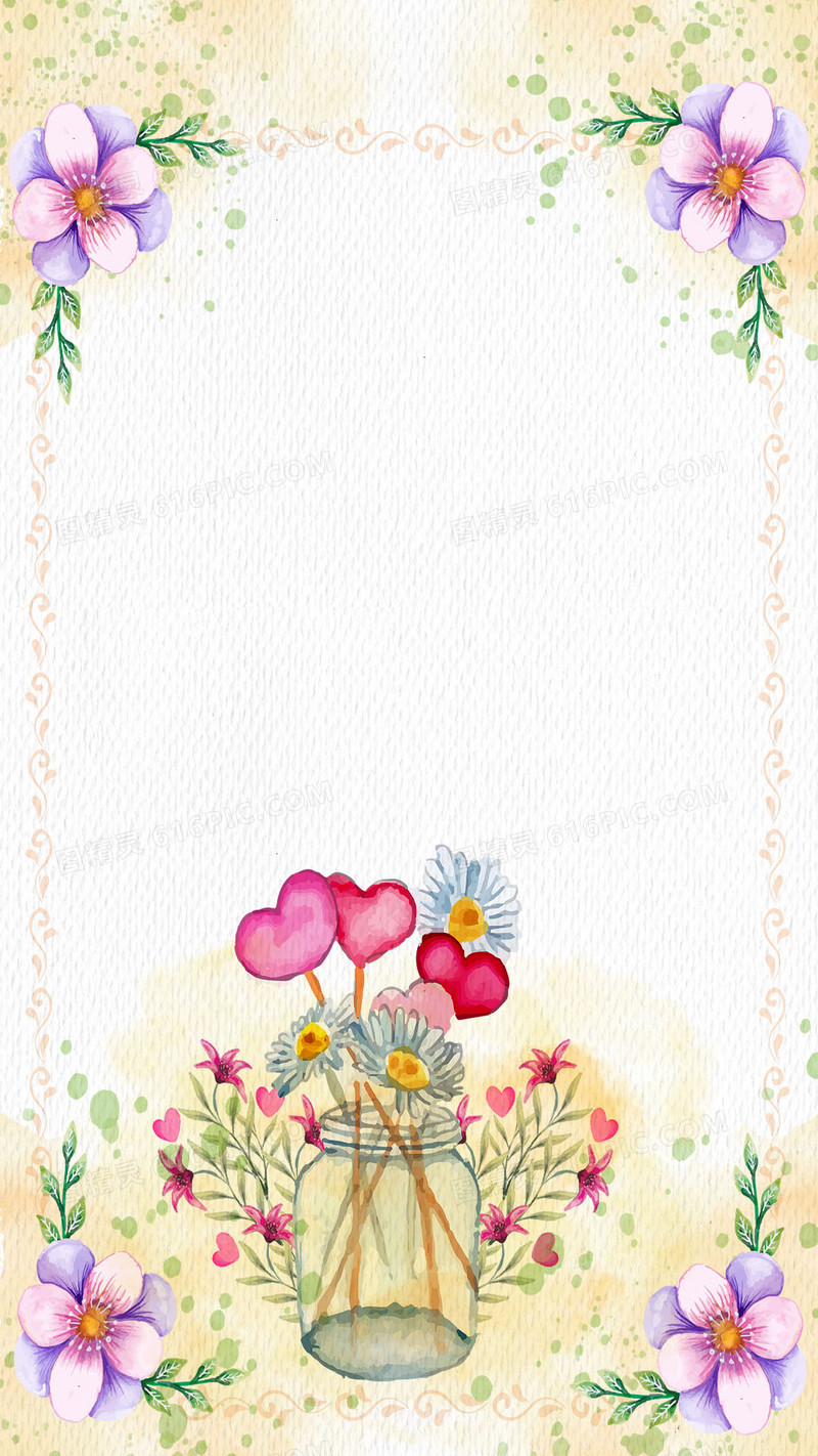 简约素雅彩绘花卉边框矢量背景