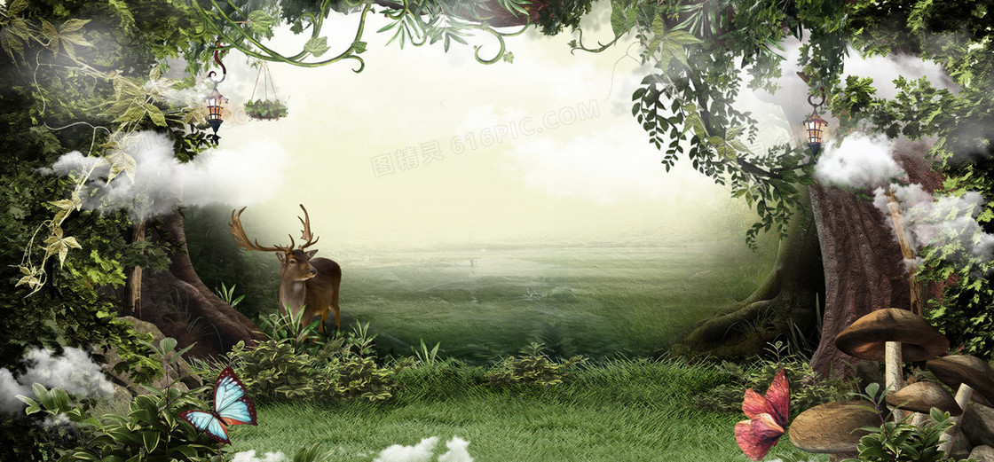 春天文艺景色渐变绿banner