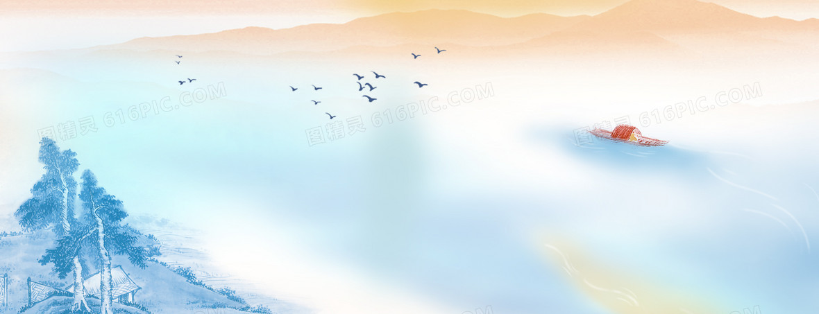 国画山水彩色水墨背景图片下载_2000x768像素jpg格式