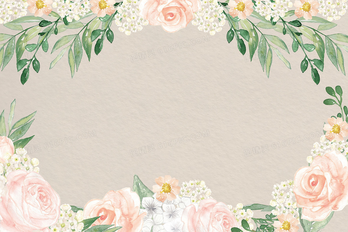 本背景图片为清新水彩花朵边框海报背景素材,格式为jpg,尺寸为3600x