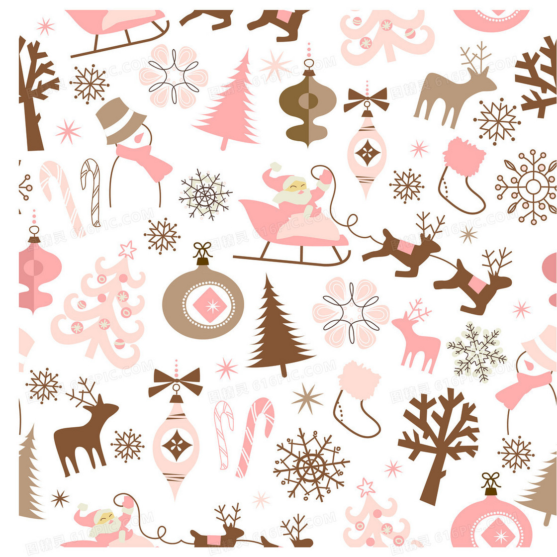 手绘圣诞动物装饰背景素材