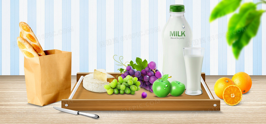 面包苹果橙子水果美食海报banner