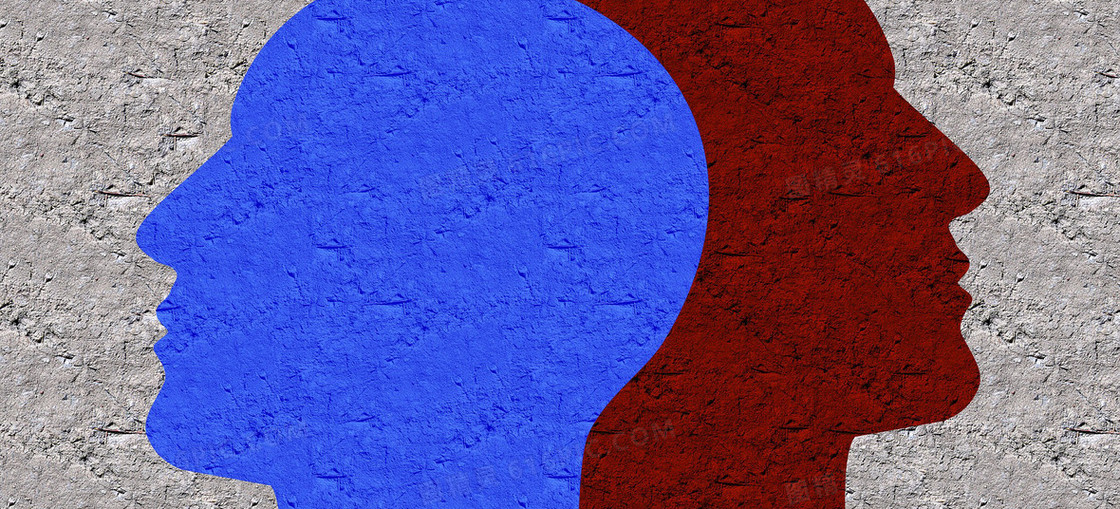 手绘蓝色与红色的两个人影