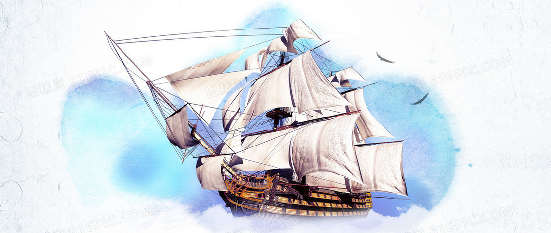 卡通手绘帆船背景banner