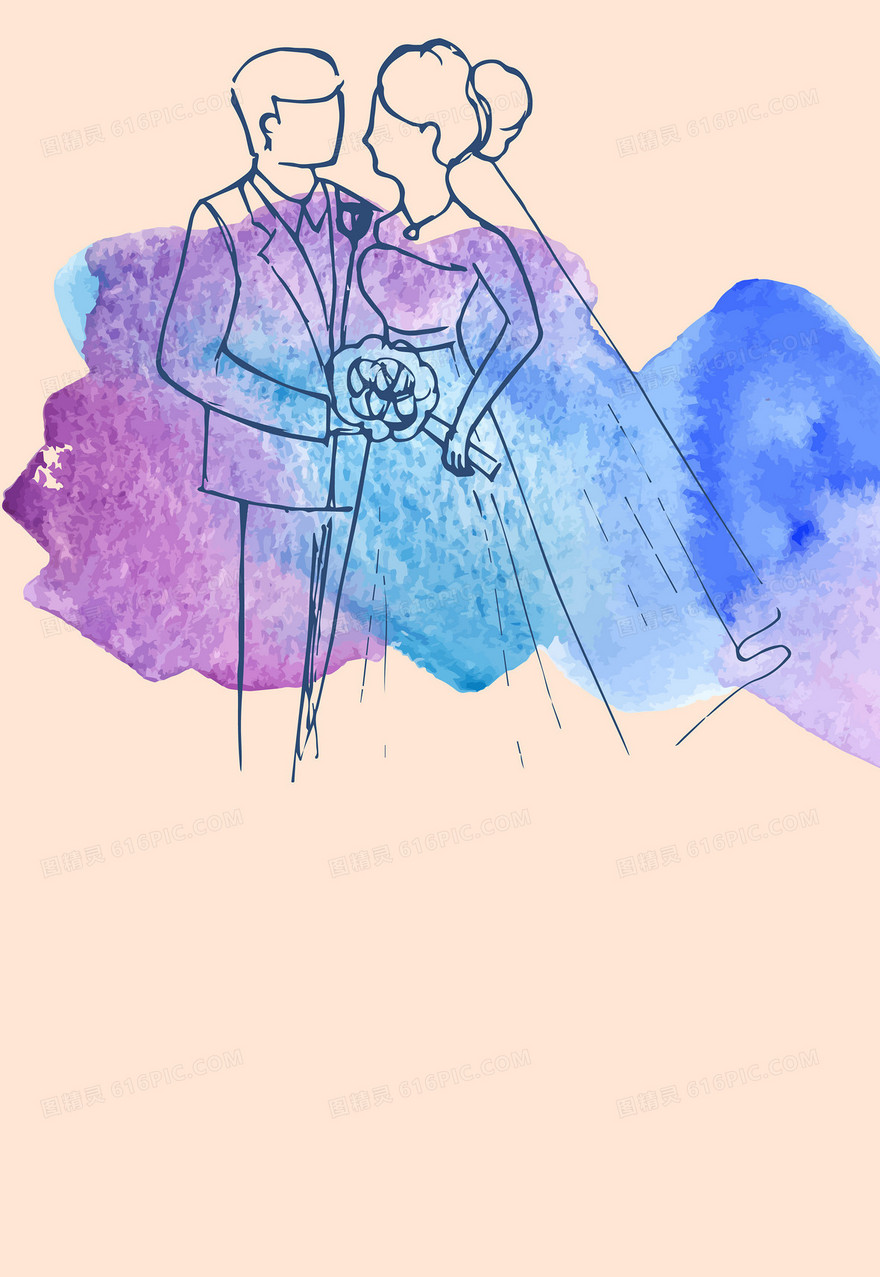 手绘水彩新婚夫妻婚礼背景素材