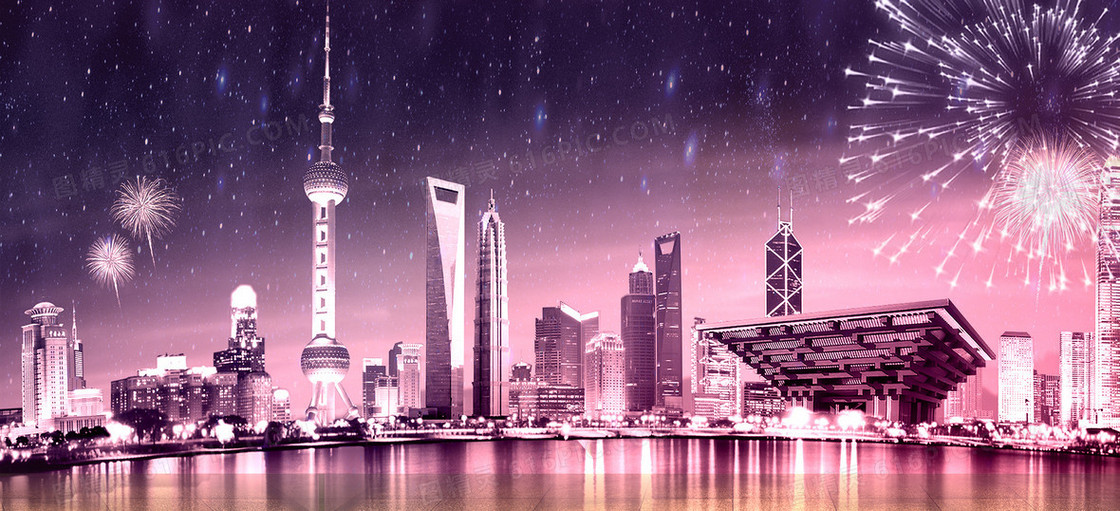 城市剪影商务科技紫色背景
