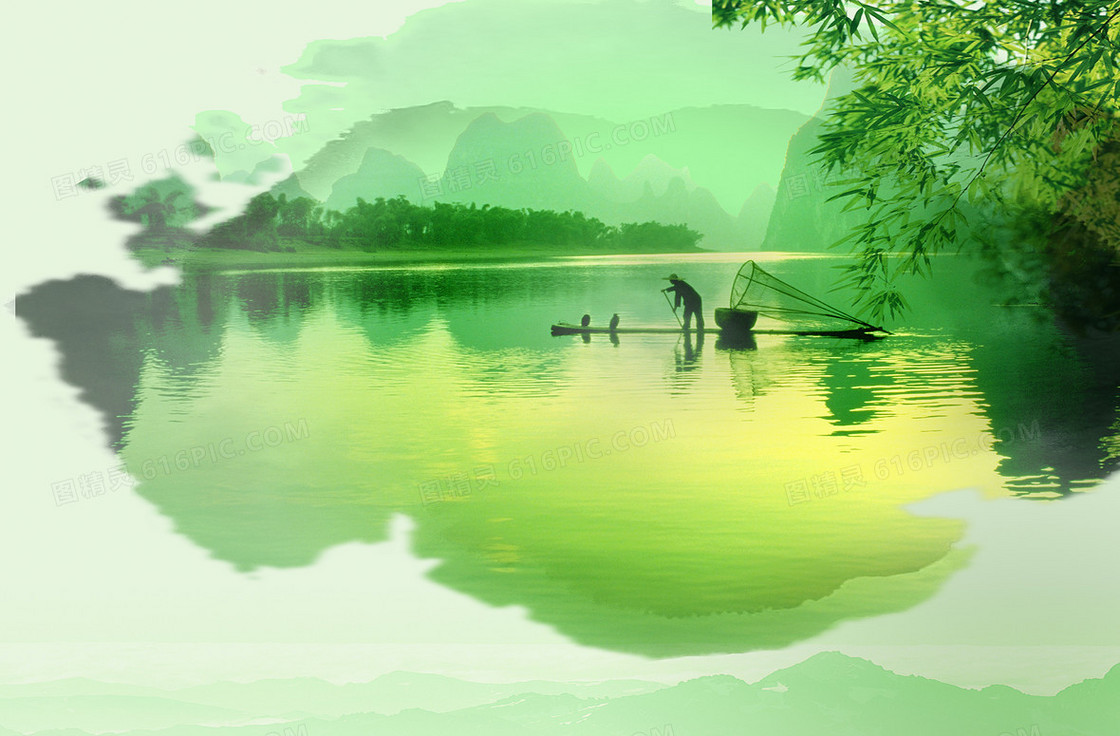 自然绿色渔水人家PSD分层背景