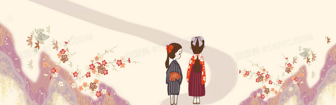和风少女粉色背景