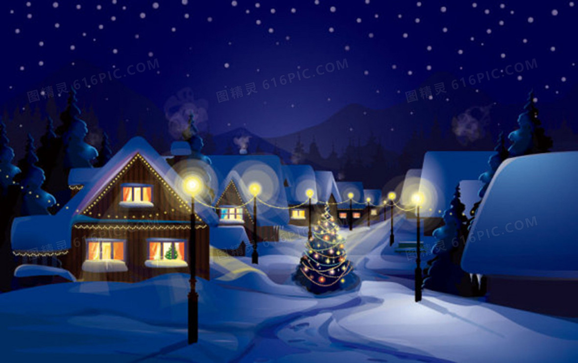 卡通夜晚雪景背景图