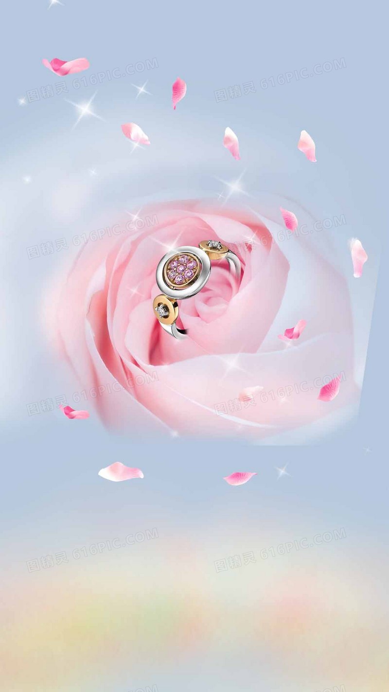 粉色花朵戒指结婚商业H5背景