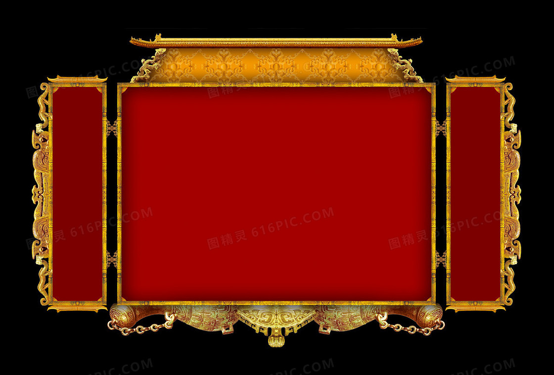 红色复古传统金黄金属边框背景