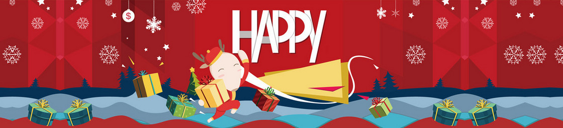 卡通喜庆happy扁平人物背景banner