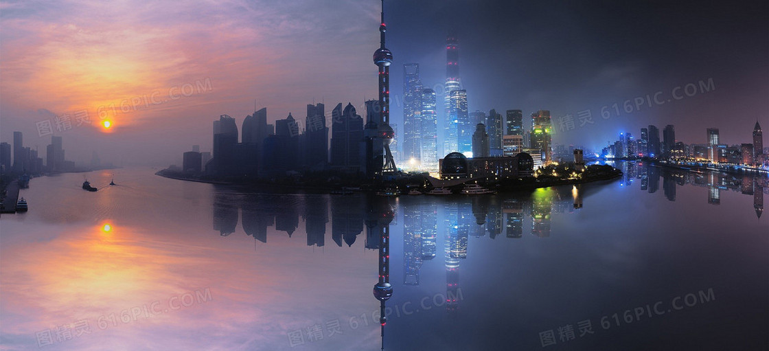 白天夜晚城市海报合成背景