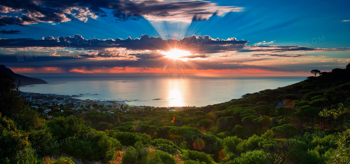 天空夕阳大海背景