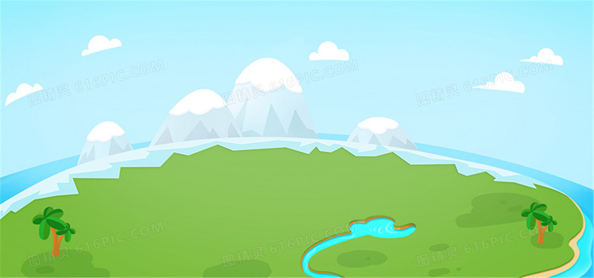 绿色卡通山水背景图
