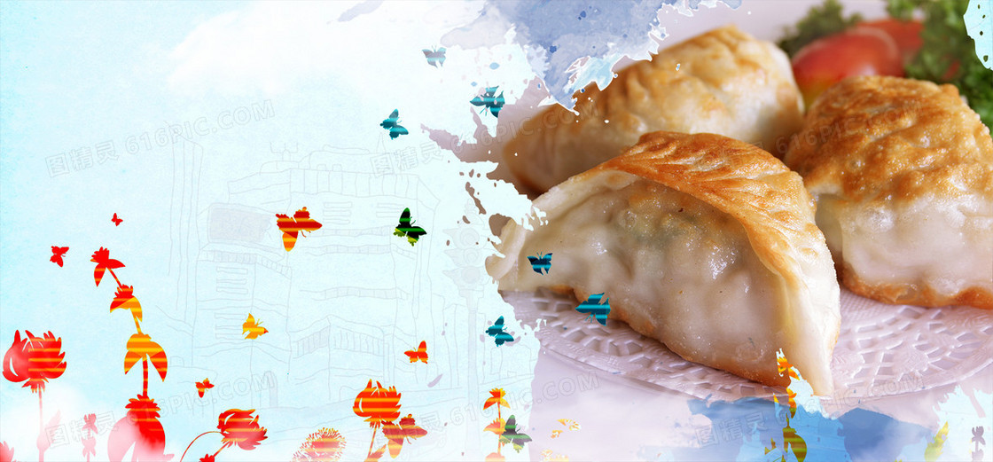 美食煎饺背景banner