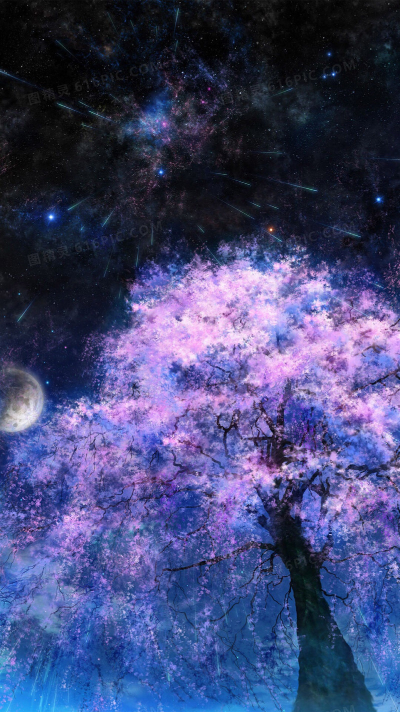 星空下的樱花h5背景 1080 × 1920 jpg