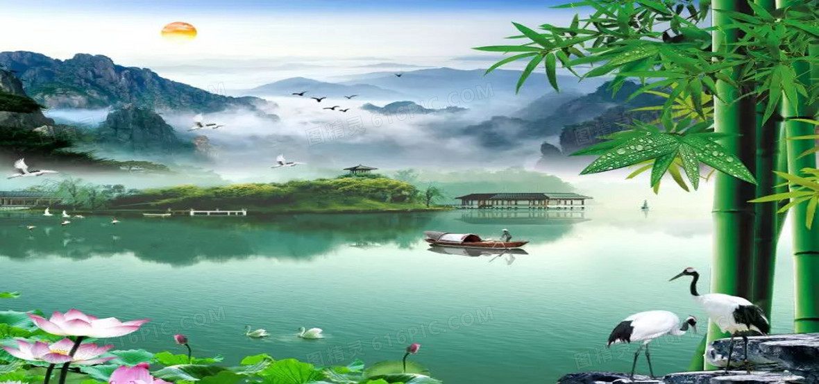 山水风景画背景图片下载_1920x900像素jpg格式_编号vjqfx4p81_图精灵