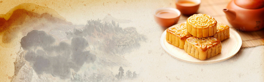 月饼中秋节淡黄色简约大气背景banner