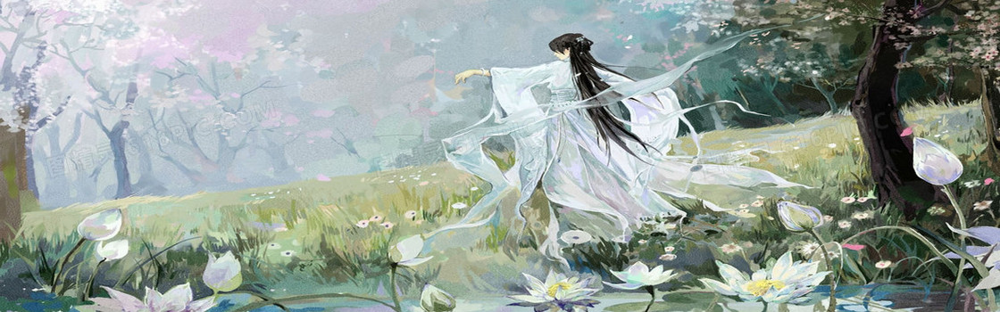 插画古风美女简约大气背景banner