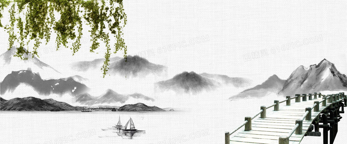 中国风山水小桥背景