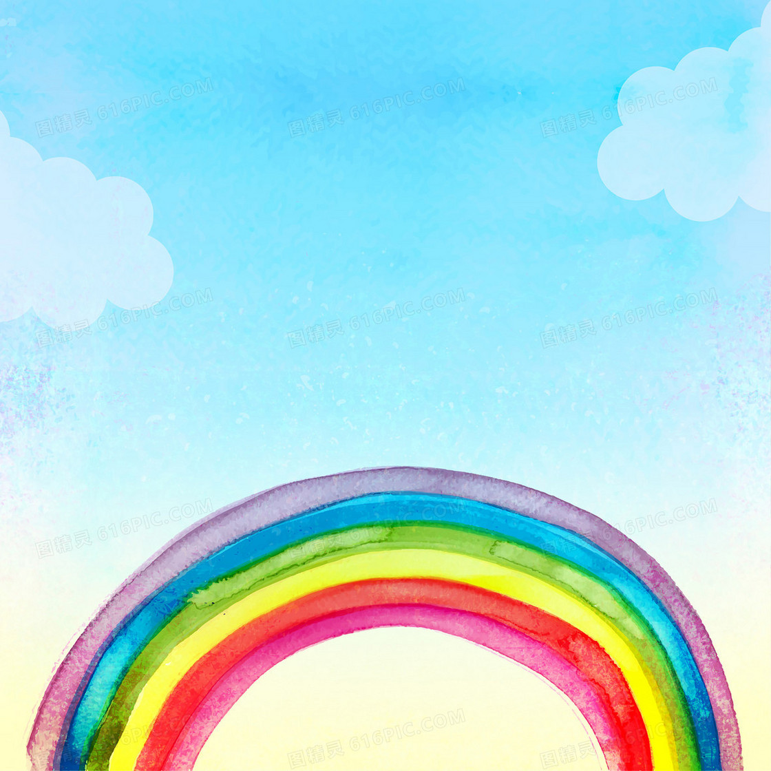 创意卡通风格设计飘在云朵上面的彩虹免抠PNG素材